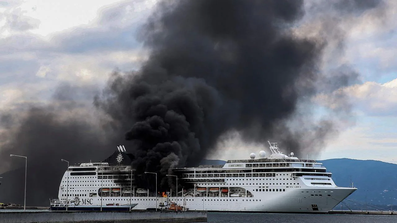 Dramatic video shows massive fire engulfing cruise ship docked in Corfu