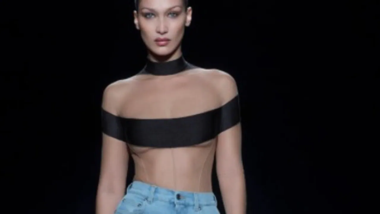 Bella Hadid, Irina Shayk model G-string jeans on runway
