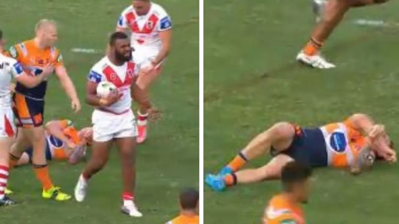 Mikaele Ravalawa reaction, Kurt Mann concussed, dog act, Dragons defeat Knights